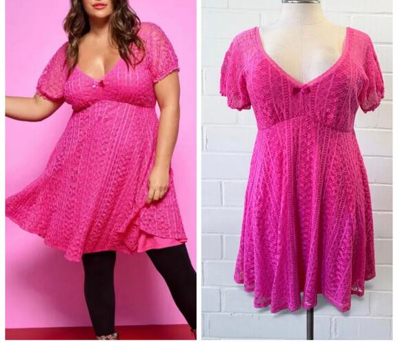 torrid Dresses & Skirts - Torrid 1 (1X) New Betsey Johnson Hot Pink Fit N Flare Puff Sleeve Party Dress